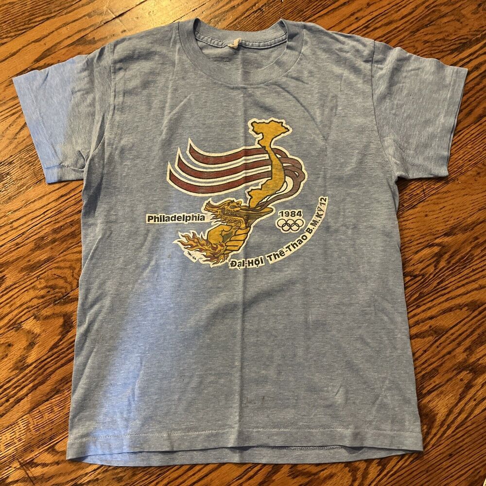 Vtg 1984 Philadelphia Vietnam Dragon Torch Lexington Blue Tee Single Stitch